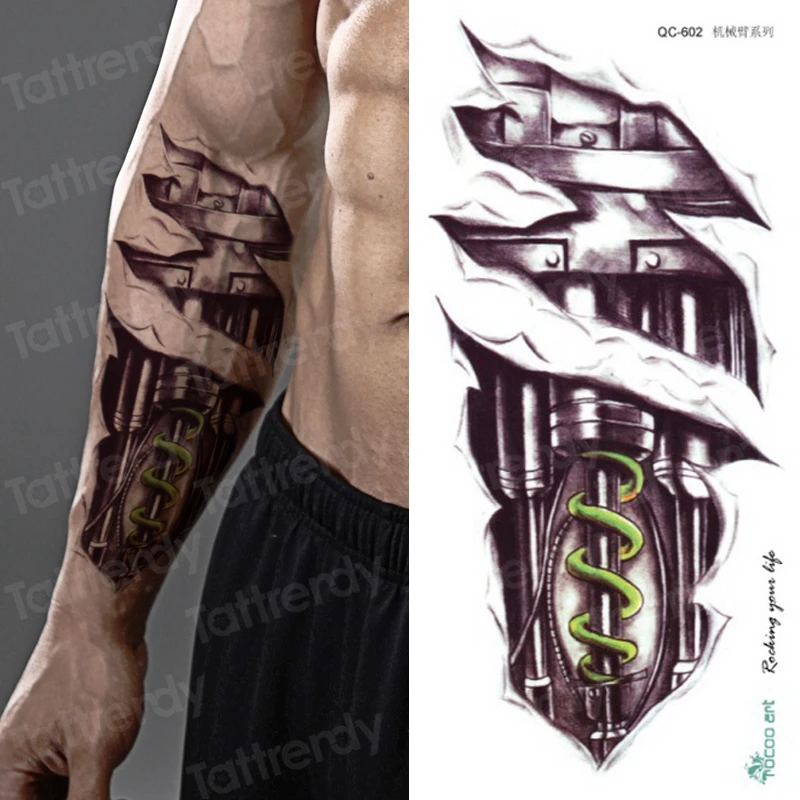 

temporary tatoo men mechanical tiger temporary tattoo boy waterproof hand tatoo 3D robot tattoo sticker water transfer body art