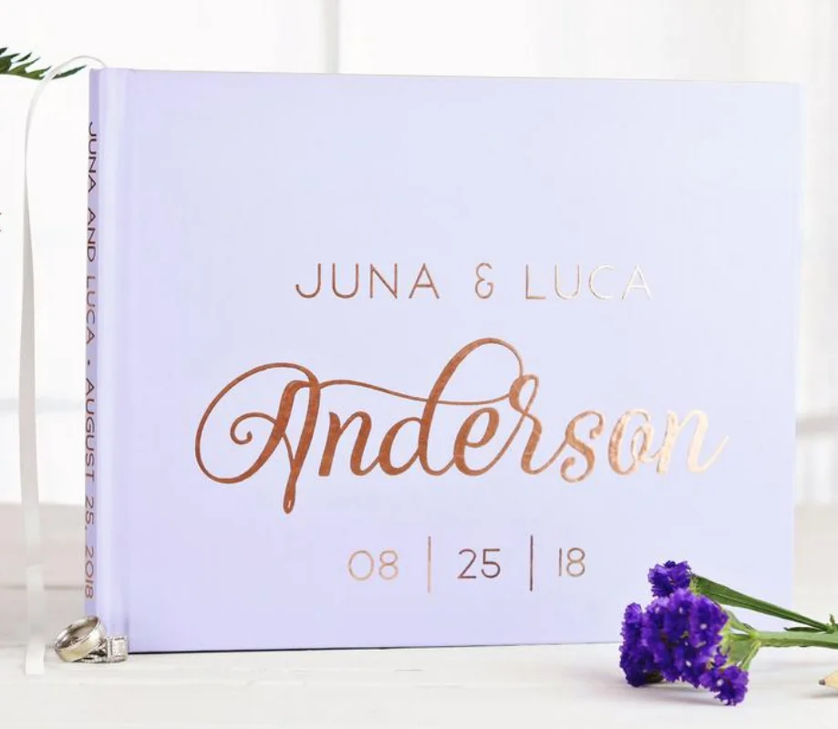 Персонализированная фиолетовая фольга Свадебная Гостевая книга каллиграфия