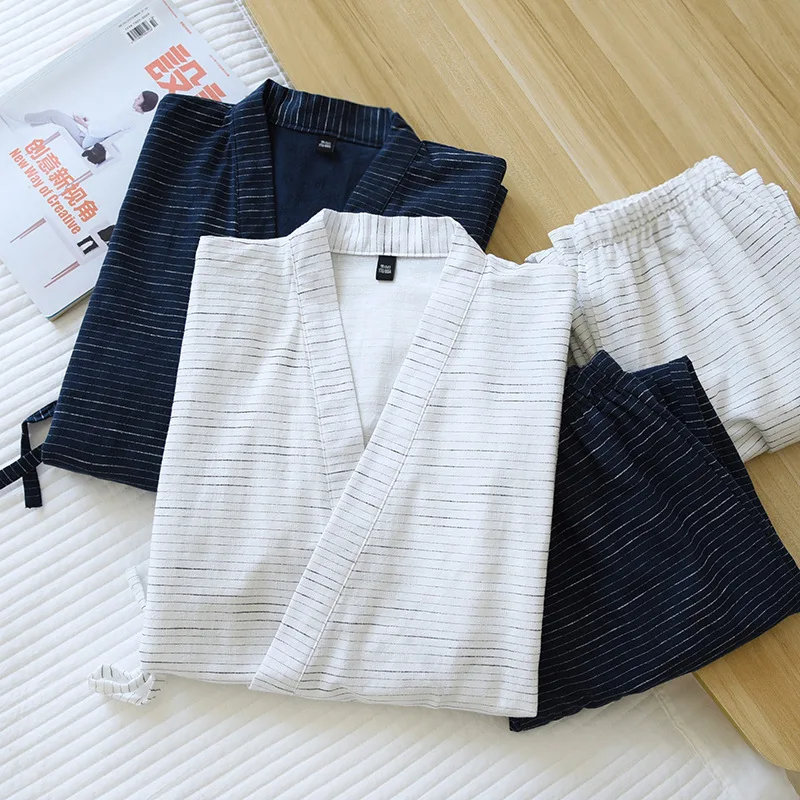 

Spring /autumn Cotton Men's Long Cotton Print Pajamas Two-piece Suit Thin Casual Pajamas Men's Japanese Plus Size Home Service