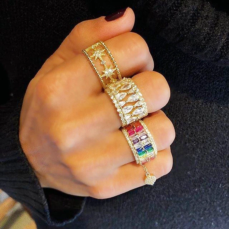 Радуга багет кубический цирконий Cz золотое покрытие обручальные кольца с