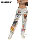 XUANSHOW женские спортивные брюки с принтом черепа бабочки с высокой талией широкие брюки свободные уличные повседневные осенне-зимние брюки для бега 2021