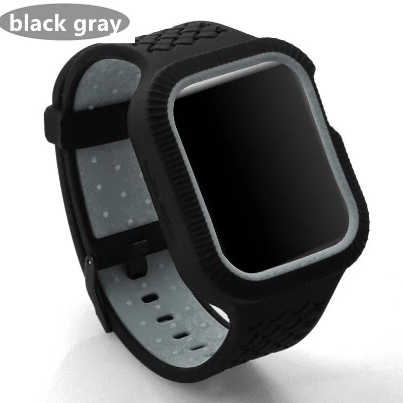 black gray Чехол+ ремешок для часов Apple watch band 44 мм/40 мм iWatch band 42 мм 38 мм тканый силиконовый ремешок для часов Браслет Apple watch 5 4 3 21 40 - Цвет ремешка: black gray