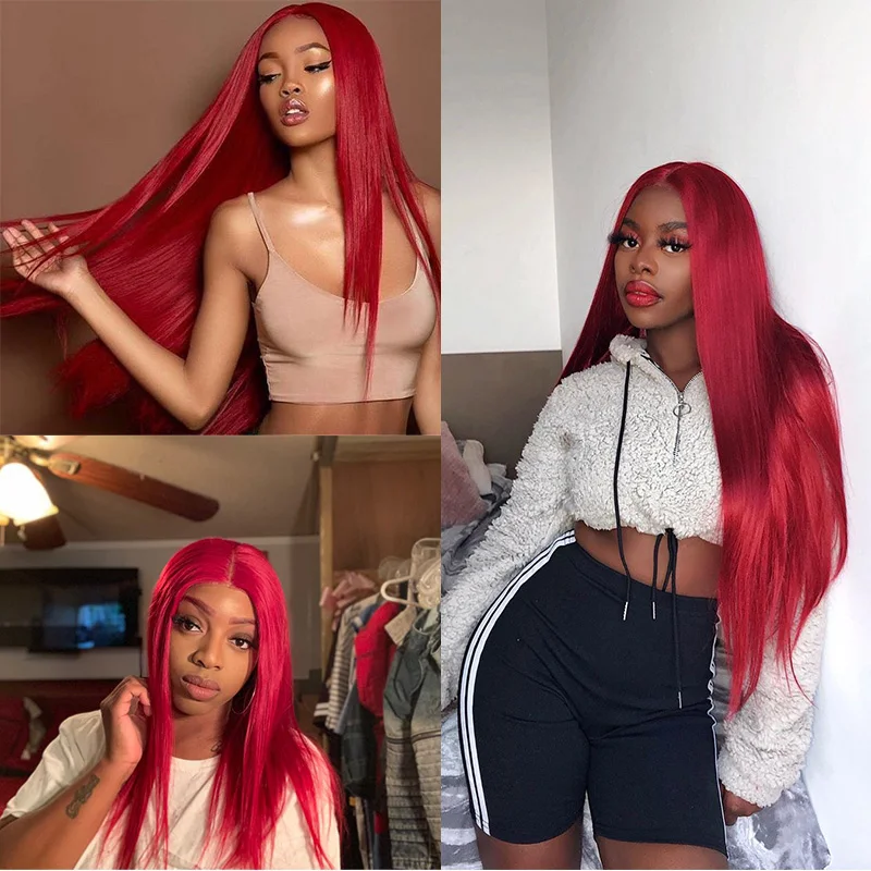 

Red Colored Burgundy Lace Front Wig 99J Straight 13*1 Lace Front Wigs Human Hair 180% Pre Plucked Remyblue Brazilian Remy Hair