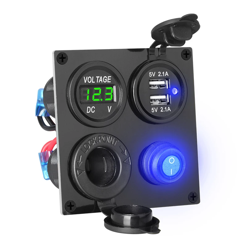 

car charger Switch Panel Voltmeter Dual USB Socket 12V 4.2A Cigarette Lighter ON/Off Rocker 4 in 1 Camper Moto power adapter