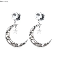 leosoxs 2 pcs explosive style stainless steel ear amp pulley star with moon pendant piercing ear pinna jewelry ear plugs
