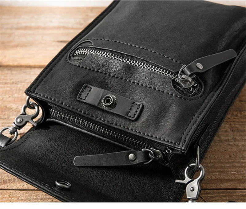 Simple casual designer natural real leather men's black shoulder bag everyday outdoor small mini mobile phone messenger bag