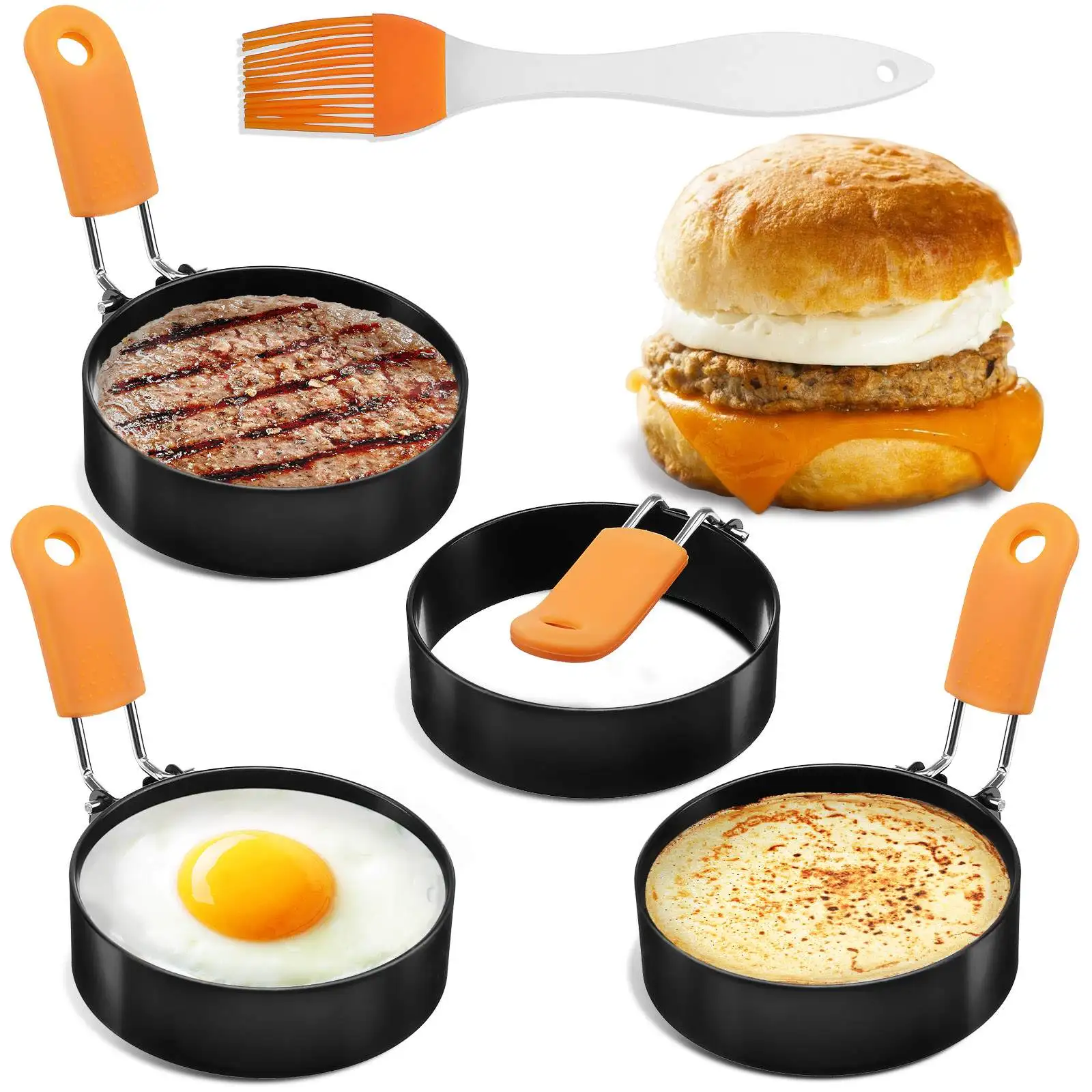 

4 Pack Stainless Steel Fried Egg Shaper Pancake Mold Egg Pancake Ring Maker Round Egg Mould Omelette Form Nonstick Cooking Tools