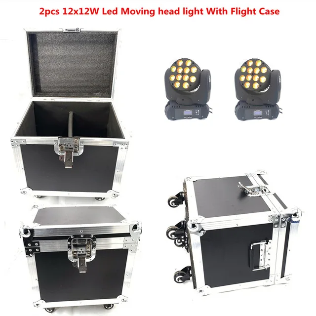 12x12W 2 шт./партия светодиодный фонарь с движущейся головкой с футляром для полета 150 Вт dj оборудование RGBW(CMY) четырехъядерный светодиодный светильник 12x12 Вт 7x20 Вт - Цвет: 12x12W