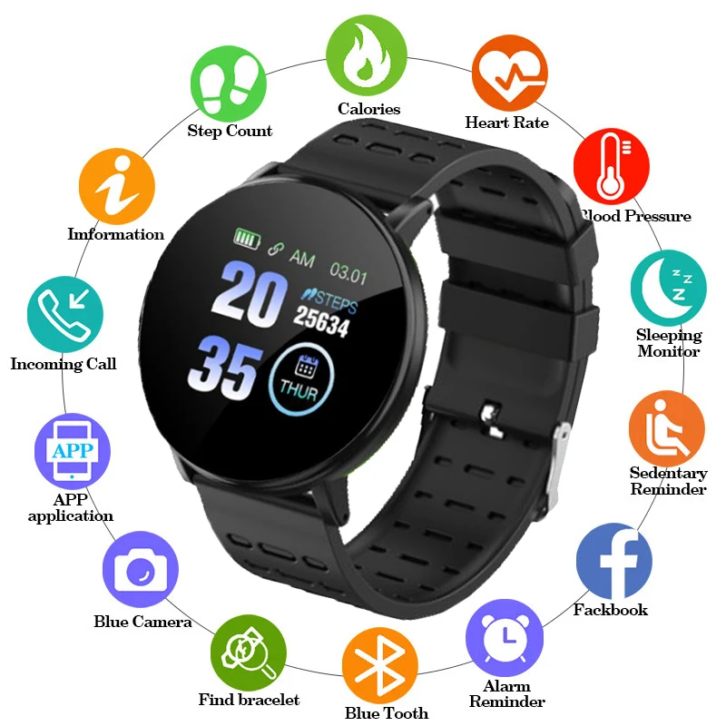 

2pcs/lot 119plus Smart Watch With Charging Line Fitness Tracker Health Women Watch Blood Pressure/oxygen Clock Smartwatch Men
