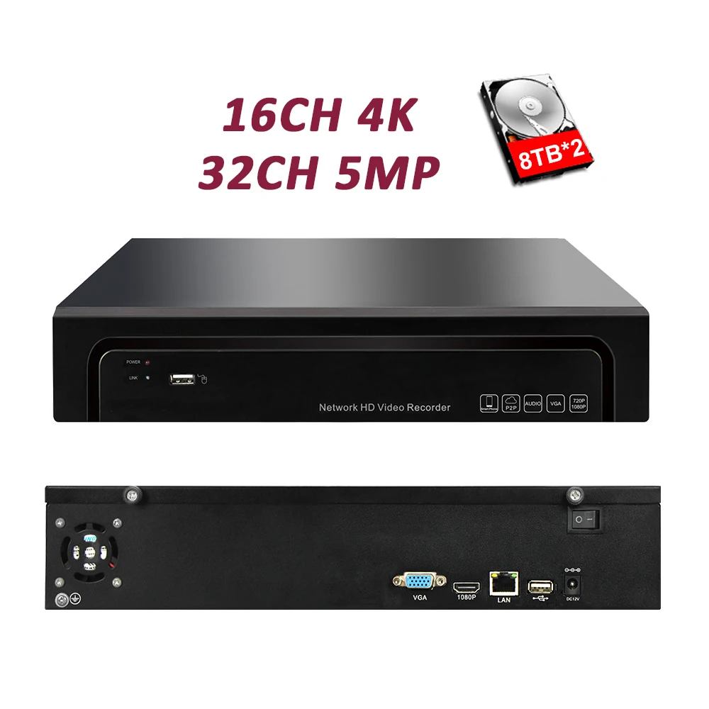 Сетевой видеорегистратор 32 канала 5 Мп или 16 каналов 4K для IP камеры