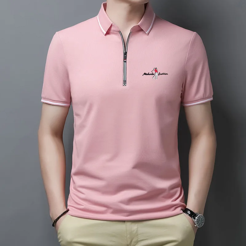 

Golf Polo Shirts For Men Summer New Short Sleeve Zipper Lapel Tops Casual Slim Trend Good Quality Tees 2021 Hommes Clothing