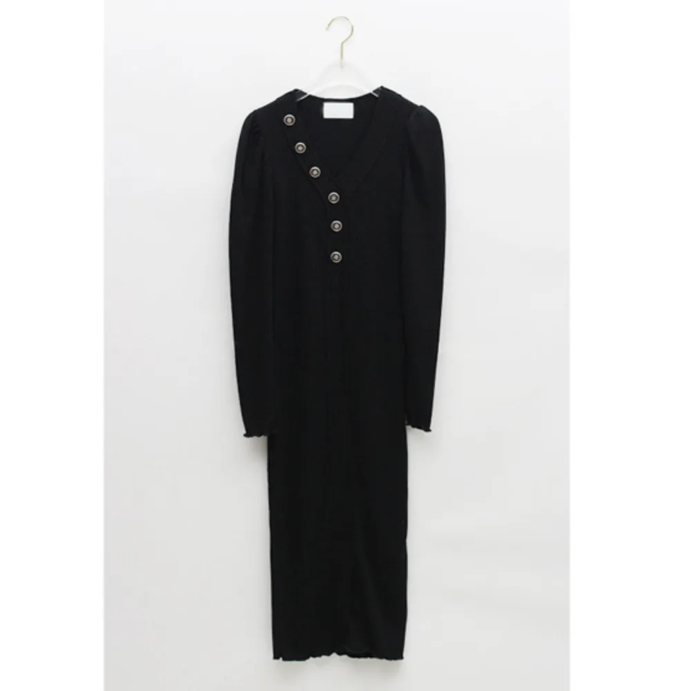 

BacklakeGirls Autumn Winter Korean V-neck Button Decoration Long Sleeve Slim Fit Split Back Bodycon Dresses Female Midi Dresses