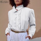 ZANZEA 2022 женские рубашки с рюшами, стильная плиссированная блузка, повседневные блузы с длинным рукавом, женские топы на пуговицах, туника 7