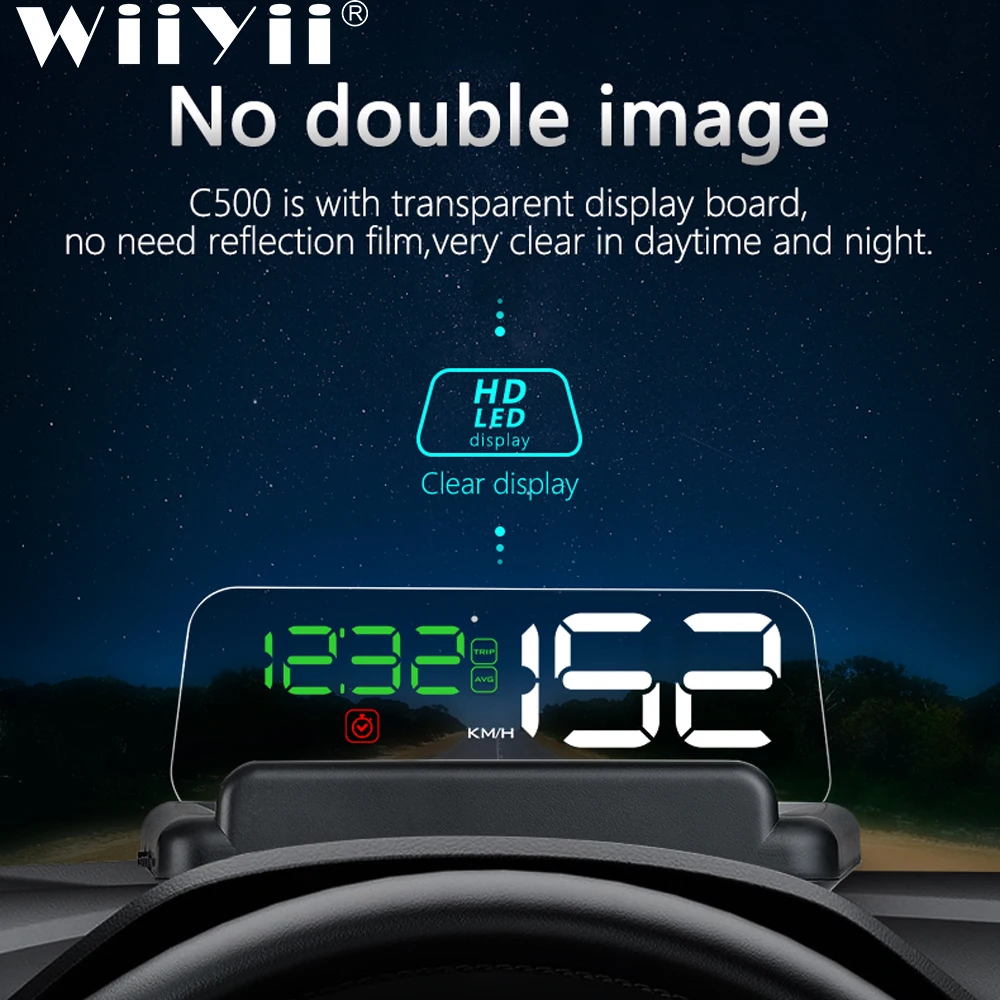 

WYING C500 HUD OBD2 Head Up Display Car Speedometer Windshield Projector With Reflection OBD2 Gauge Diagnostic Tool AUTO