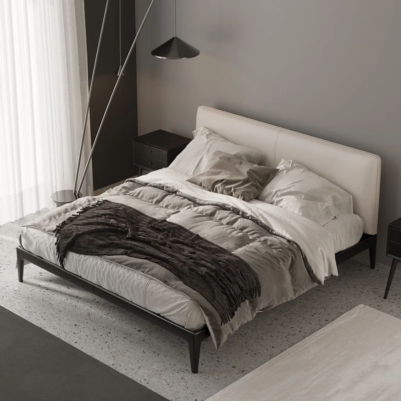 

Скандинавская кровать из массива дерева, современная простая легсветильник Роскошная Минималистичная мягкая маленькая семейная двуспаль...