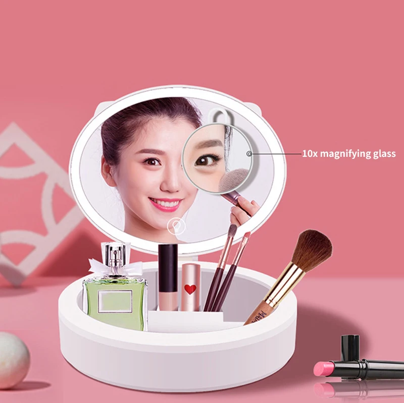 Косметический ящик для хранения с светодиодный зеркалом макияжа Уход за кожей