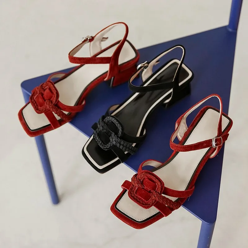 Босоножки Krazing pot женские замшевые сандалии с открытым квадратным носком на