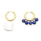 Серьги-кольца женские из нержавеющей стали, с натуральным пресноводным жемчугом