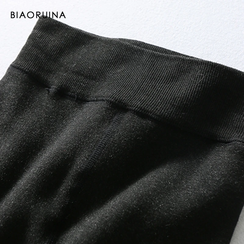 Женские однотонные плотные леггинсы BIAORUINA с флисовой подкладкой высокой талией