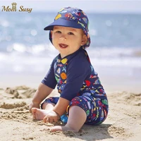 2020 summer baby boys swim suit one piece with cap infant toddler child swimwear cartoon bathing suit kid swimming clothes