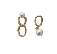 new earrings fashion jewelry inlay crystal asymmetric chain simulation pearl earrings simple statement earrings wholesale