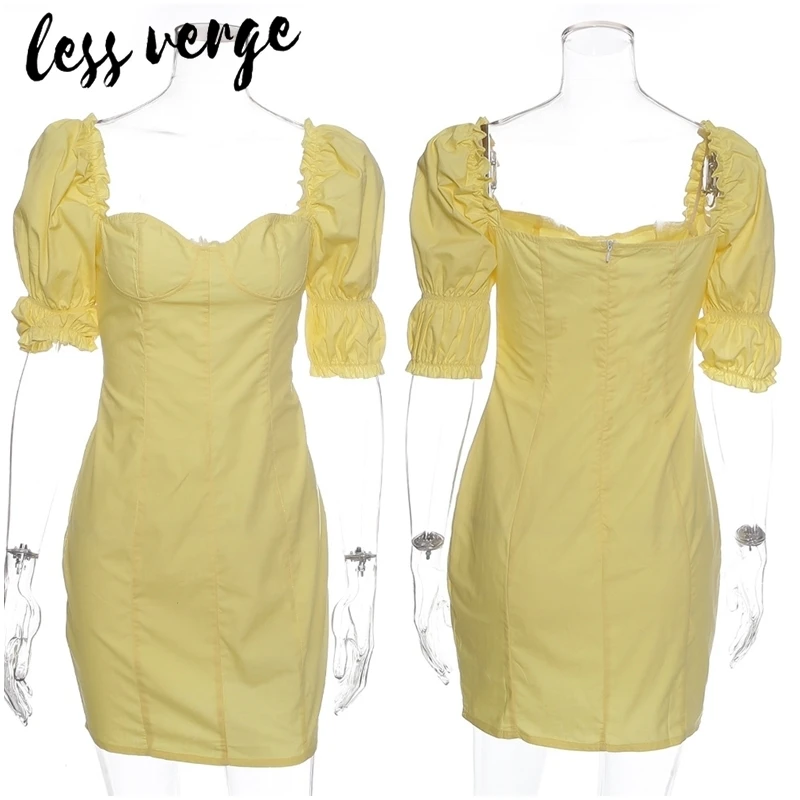 Lessverge с открытыми плечами оборками желтое облегающее платье женское пышными