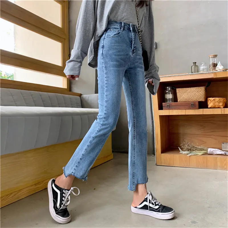 Alien Kitty Fresh 2019 Light Washed Irregular Fashion Slender Vintage All Match Slim Casual Streetwear Large Size Trousers | Женская