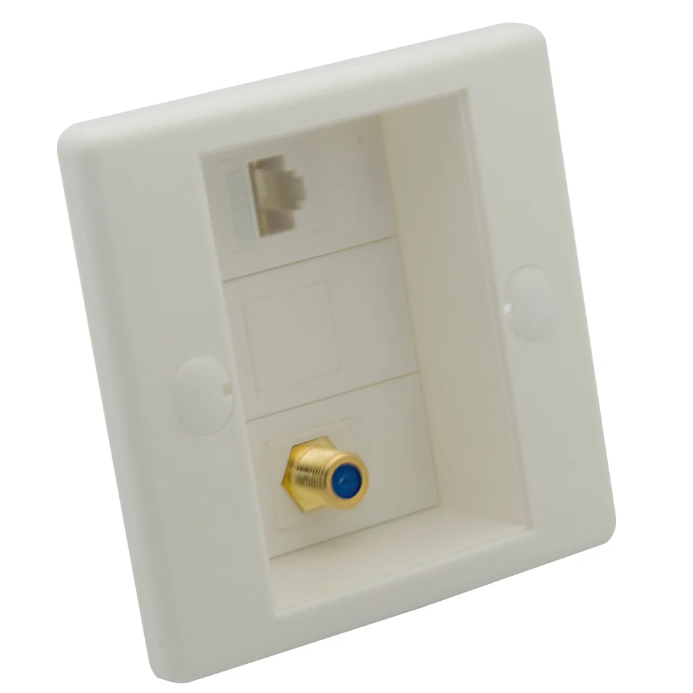 

Тип EU86, 1 порт, CAT6 RJ45, 1 порт, коаксиальный F RG6, разъем «гнездо-гнездо», настенная пластина с 25 мм глубиной