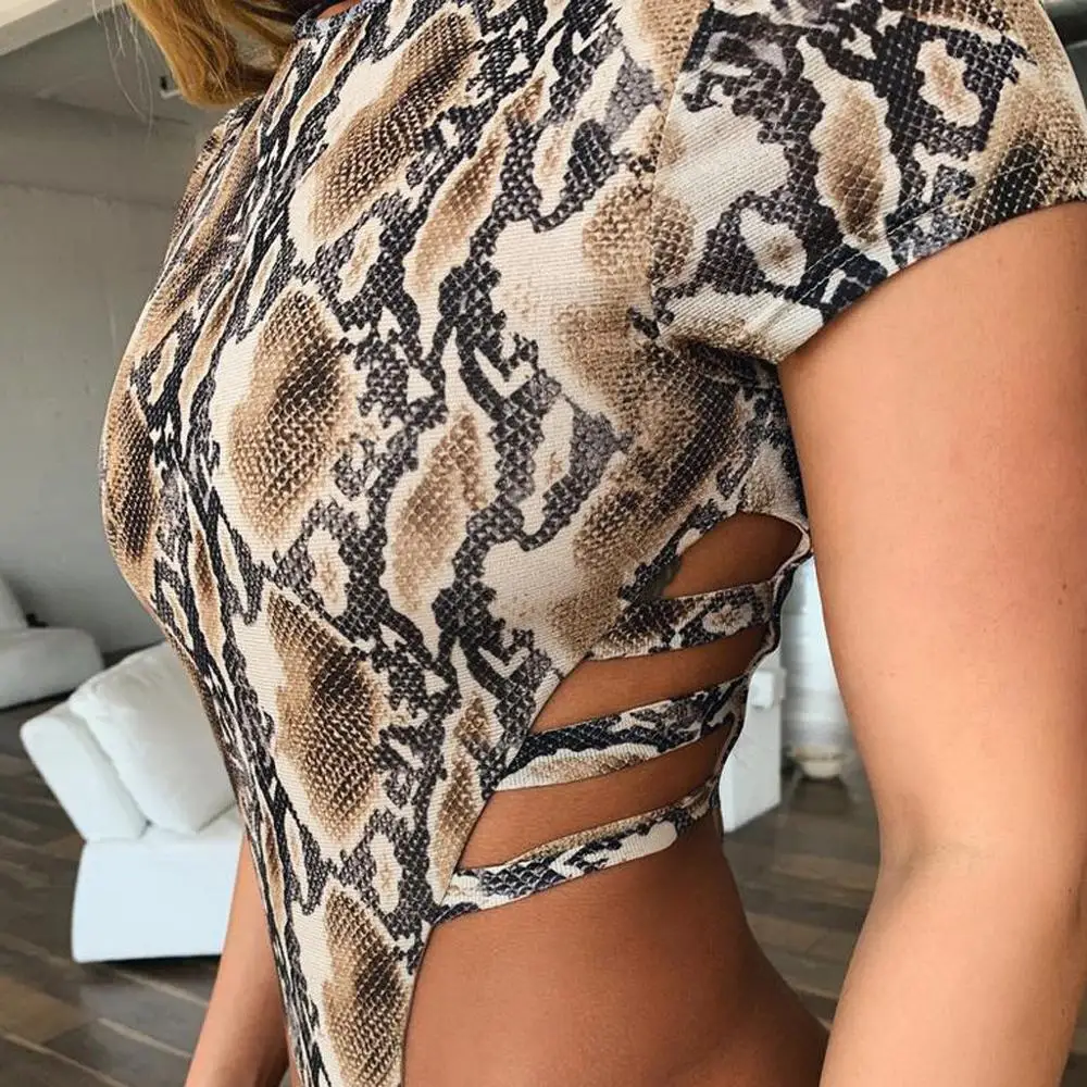 Летний купальник для женщин Цельный бикини с принтом змеи пуш ап v образный вырез