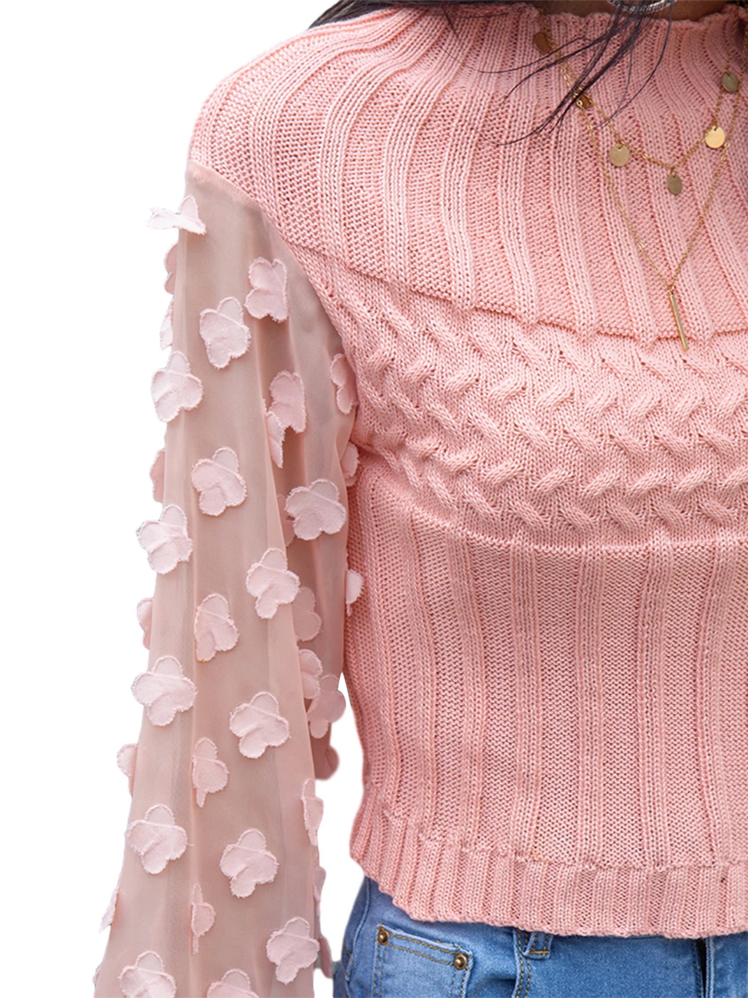 

Women's Sweater Autumn Winter Round Neck Petal Puff Sleeve Slim Top Sweater for Holiday Dating Party Casual Pink Sweaters Street