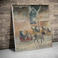 framed horse and sleigh chrismas canvas paintings christmas posters wall art canvas prints pictures kids room home inner frame
