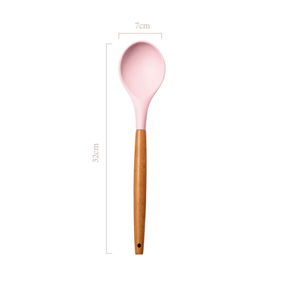 

Silicone Kitchen Utensils Set Cooking Tools Non-stick Spatula Clips Spoon Shovel Brush Whisk With Wooden Handle