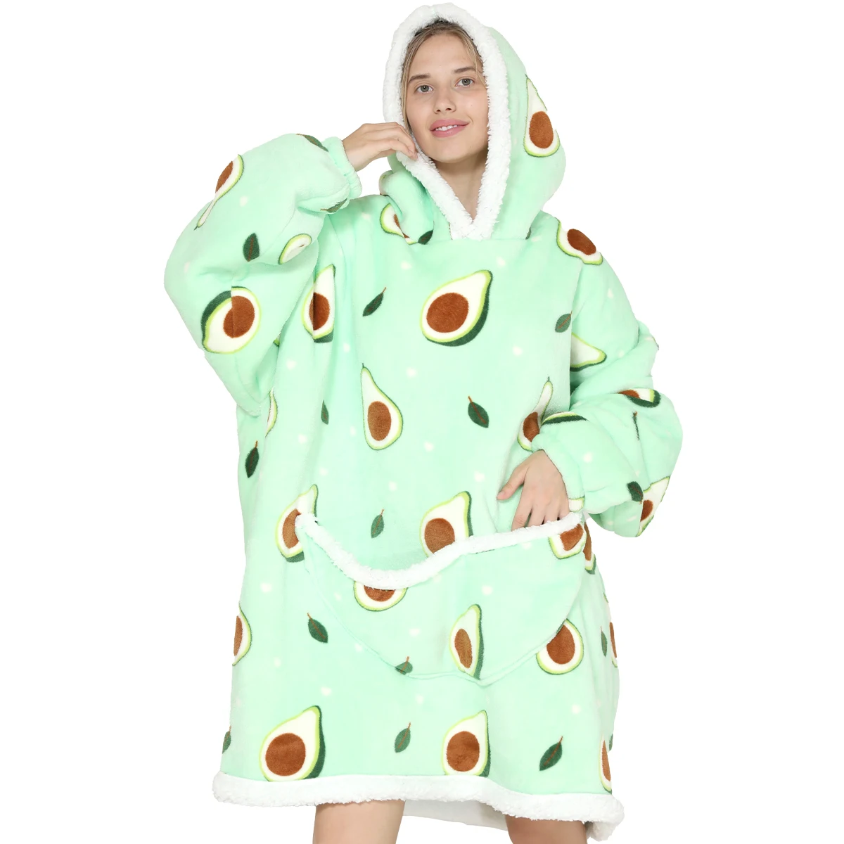 

Зимнее переносное карманное одеяло с принтом авокадо, одеяло большого размера с капюшоном, одеяло для взрослых и детей, носимое одеяло, пуло...