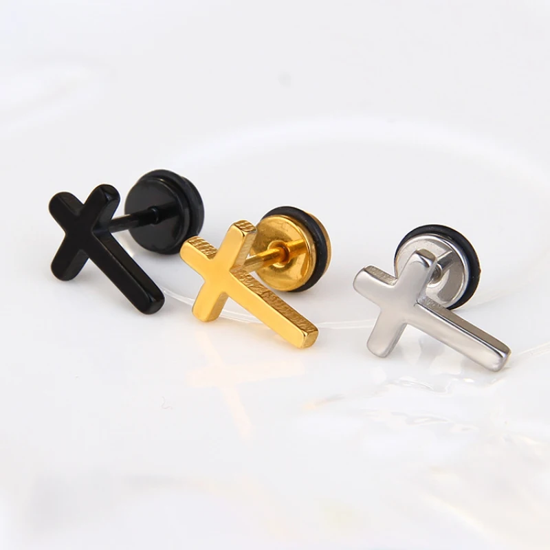 

Stainless Steel Cross Earrings Hip Hop Piercing Jewelry Earring Stud for Men Women