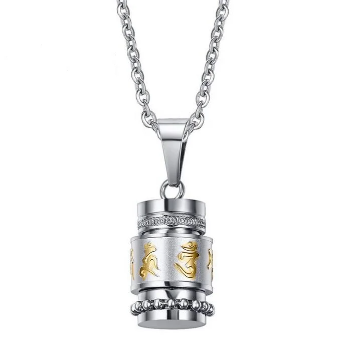 

High Quality Stainless Steel Buddhist Om Mani Padme Hum Prayer Wheel Mantra Bottle Keepsake Urn Necklace Memorial Jewelry