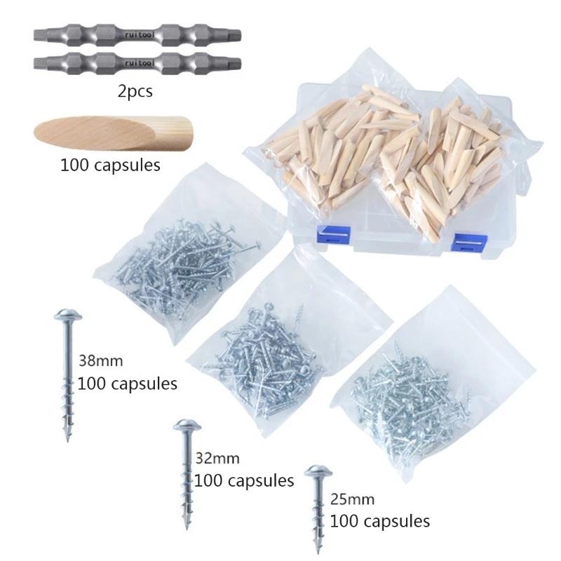 

402pcs Pocket Hole Jig Self-tapping Screws Kit Fine Coarse Thread Wood Woodworking Tools