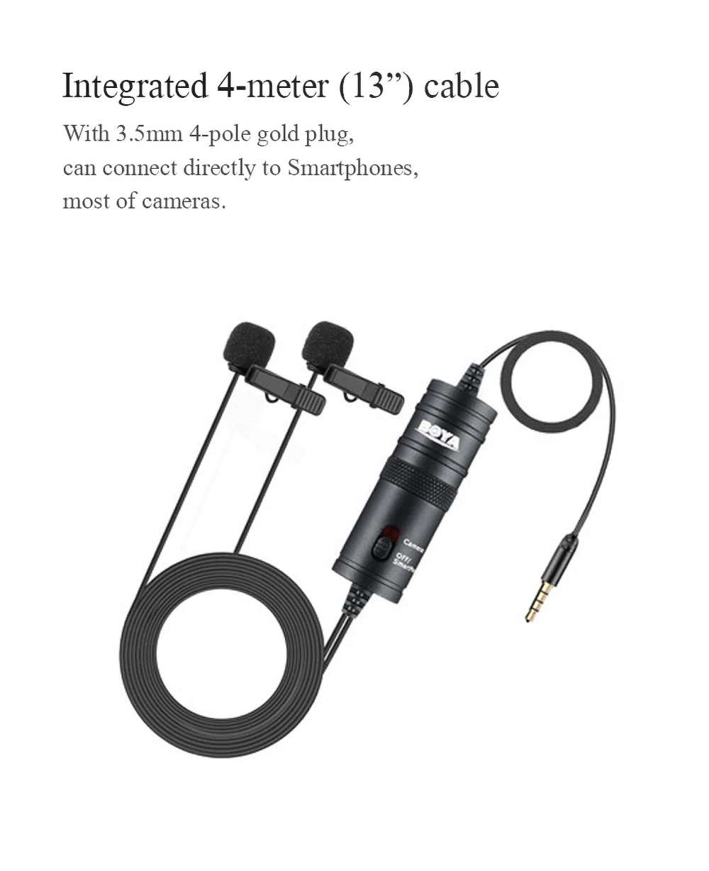 BOYA BY-M1DM Двойной Клип на лацкане петличный микрофон для iPhone Android смартфон Canon EOS Nikon камера видеокамера аудио рекордер