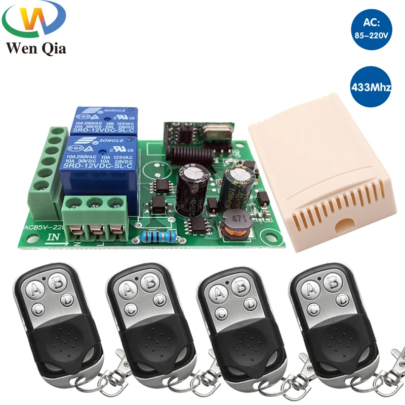 Universal Wireless Remote Control 433MHz AC220V 2CH RF Relay Receiver and Transmitter for Universal Garage door and gate Control