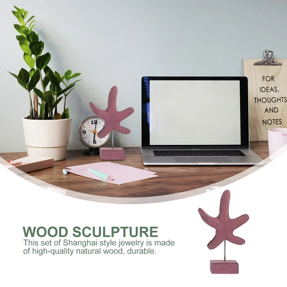 

3pcs Creative Conch Seahorse Statue Wood Sculpture Scene Prop