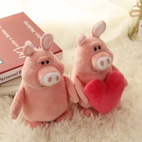 plush toy stuffed doll cartoon animal pig hug red heart couple key chain piggy baby bedtime friend birthday christmas gift 1pc