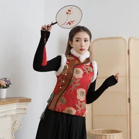 chinese traditional retro clothing women vintage vest tang suit qipao tops hanfu cheongsam costumes new year sleeveless jackets