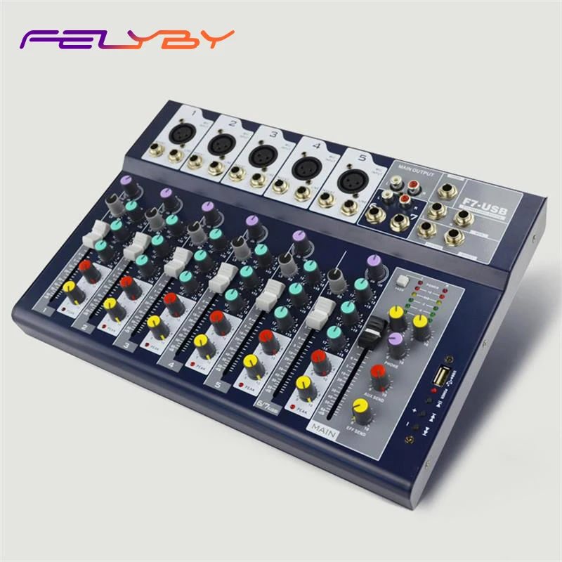 Профессиональный 7 канальный миксер FELYBY студийная звуковая микшерная консоль с