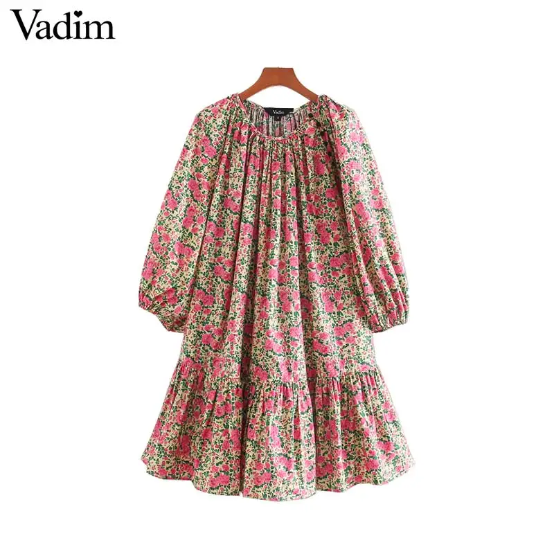 Женское платье с цветочным принтом Vadim свободное мини-платье круглым вырезом и