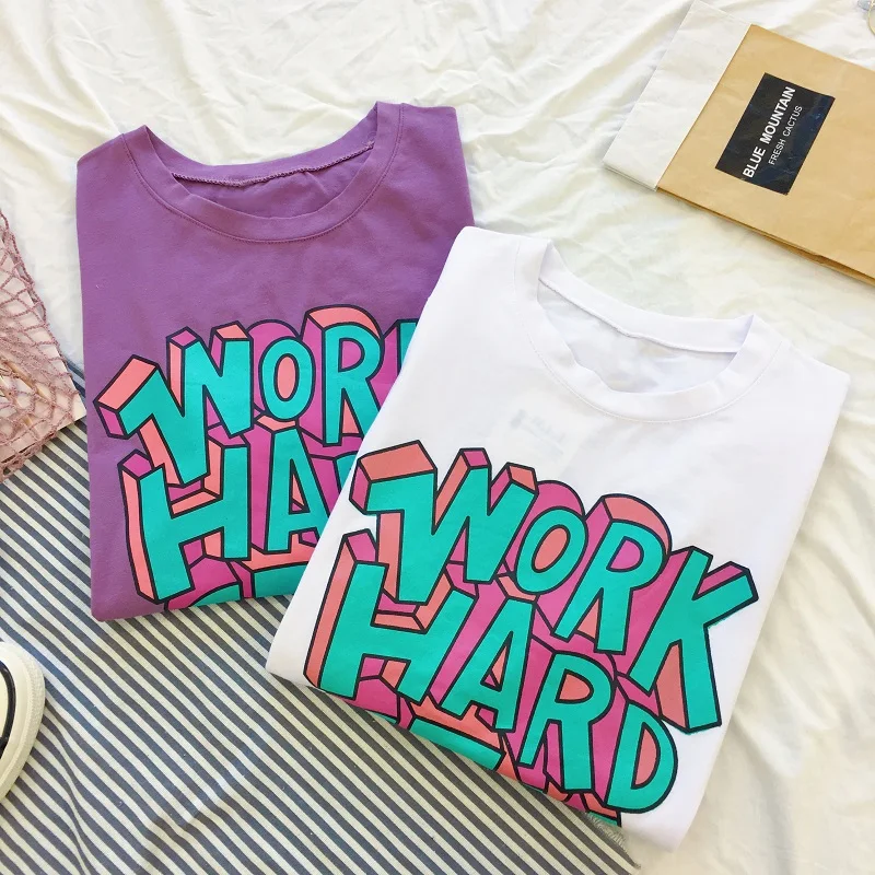 

Short Sleeve T-Shirt Women Summer Japan Korean Harajuku Style Letter Print Pattern College Student All-Match Funny Female Tops