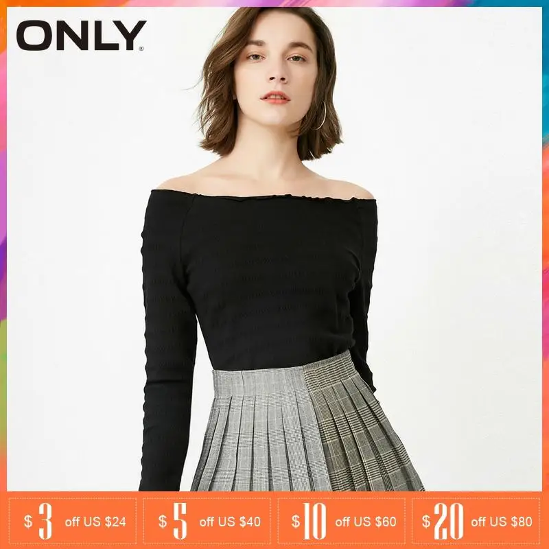 Только Женская Весна и лето 2019 новая полосатая футболка с открытыми плечами