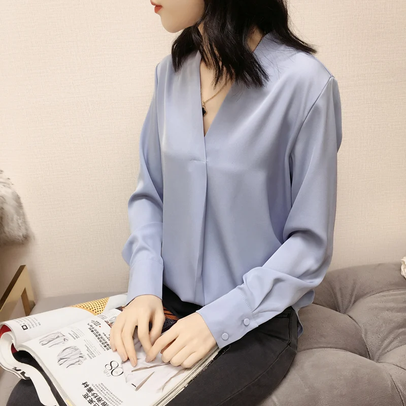 

Fashion Woman Blouses 2021 V-neck Office Ladies Tops White Blouse Women Long Sleeve Chiffon Blouse Womens Tops And Blouses C257