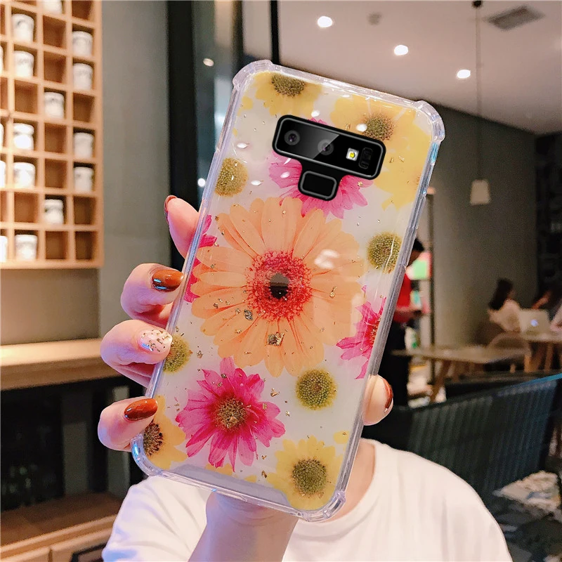Shockproof Glitter Gold Foil Case For Samsung Galaxy S8 S9 Plus S10E S10 5G Note 8 9 Fruits flowers |