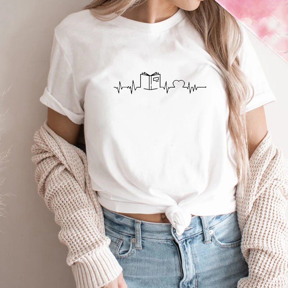 Книга &quotкардиограмма сердца футболка для женщин в винтажном стиле Графические