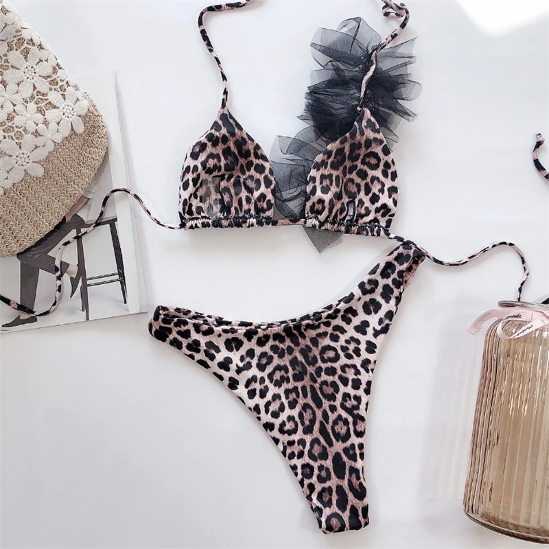 Купальник GNIM с леопардовым принтом женское Сетчатое бикини 2020 сексуальный