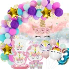 Набор одноразовой посуды для девочек, украшение для дня рождения с единорогом, чашки, тарелки, салфетки для будущей мамы